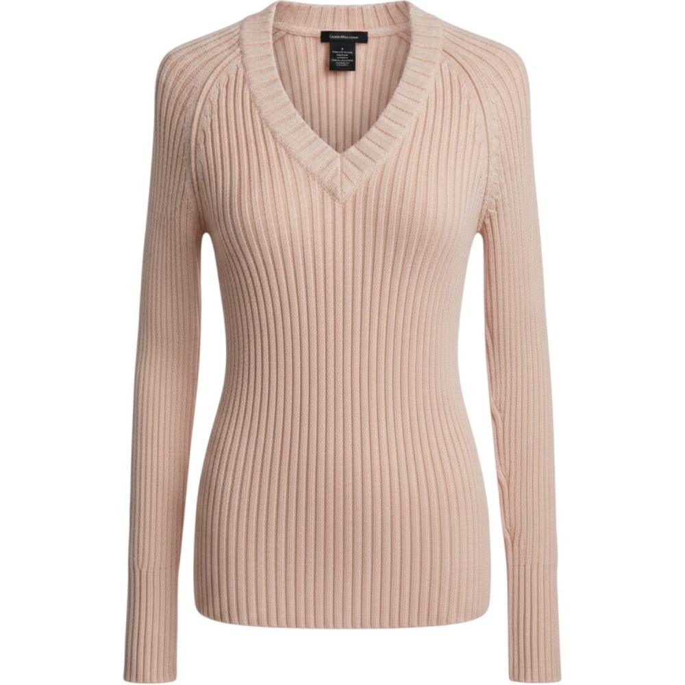 Calvin Klein Jeans Sweater Womens M Peach Pink Excellent Ribbed V-Neck Cotton
